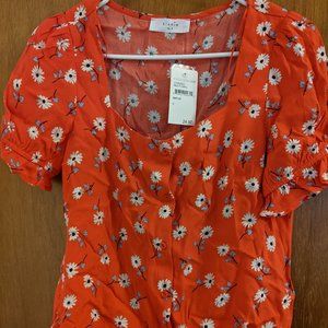 NWT Elodie Red Floral Short-Sleeve Shirt